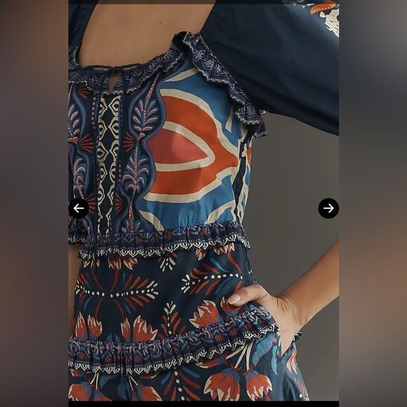 NWT FARM RIO X Puff-Sleeve Ruffled Floral Romper MEDIUM - Picture 4 of 4